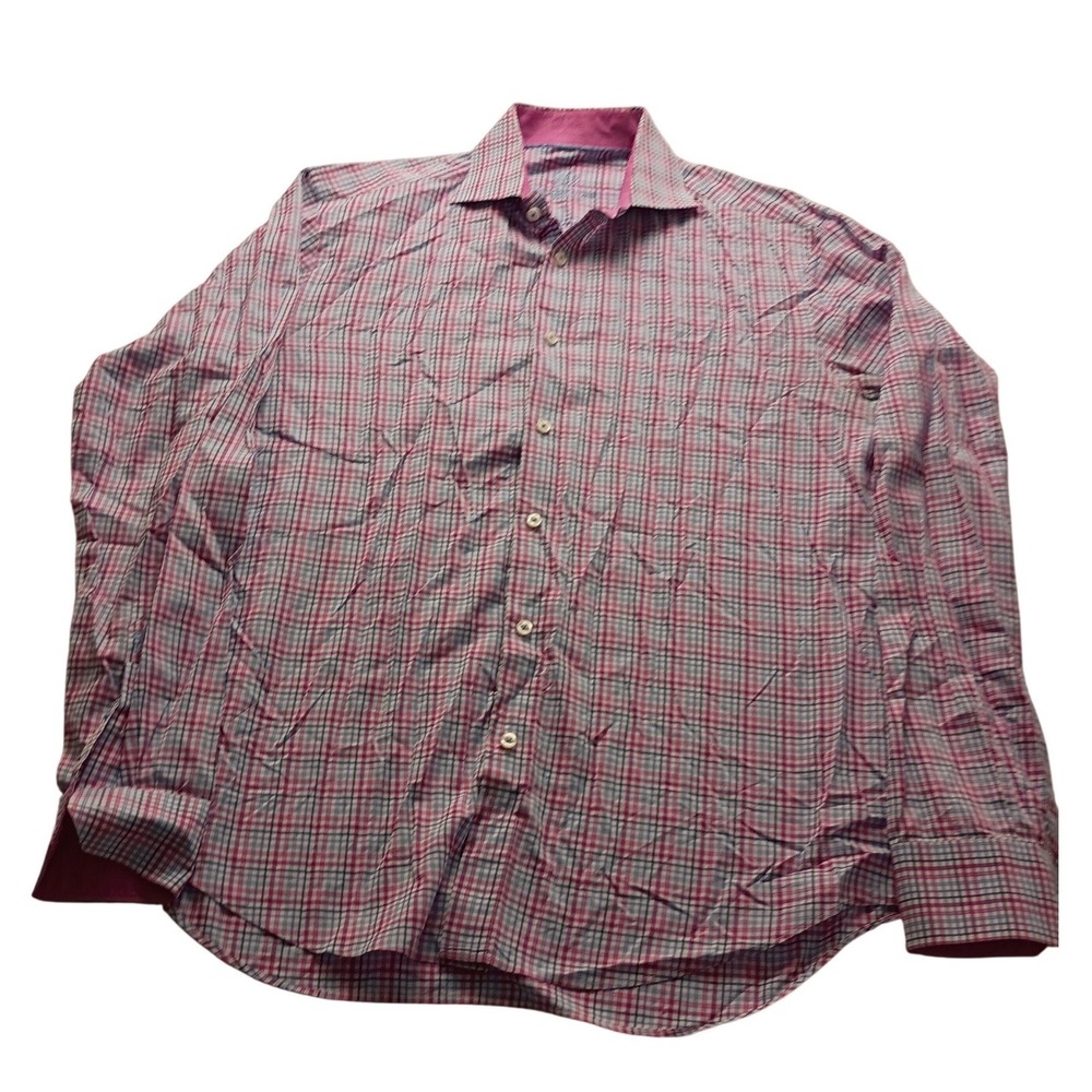 Bugatchi Uomo Men's Long Sleeve Button Down Shirt Pink Blue Plaid L Casual NWOT
